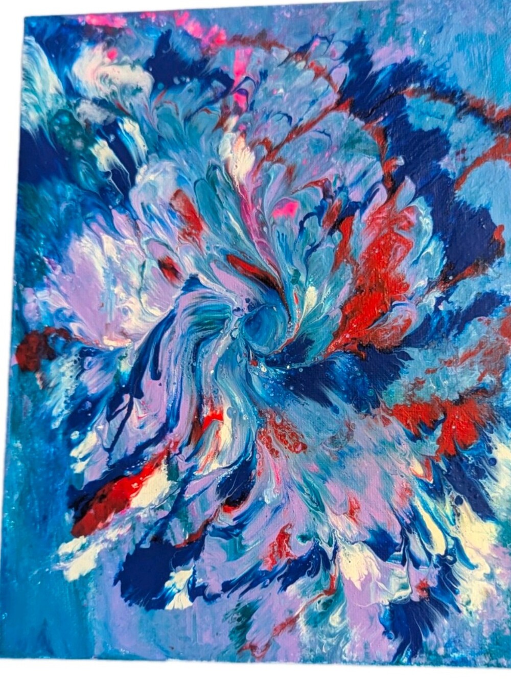 Abstract Fluid Pour Painting Purple Red Acrylic 8" x 10" Home Decor Wall Art